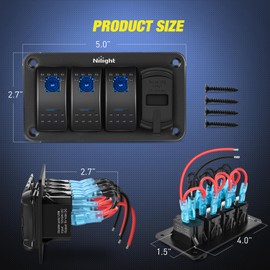 Nilight 3 Gang Rocker Switch Box 12V SPST ON Off Switch PD Type C and QC 3.0 USB Charger Voltmeter Waterproof Aluminum Rocker Switch Panel DIY Stickers for Boats Cars RVs Trucks