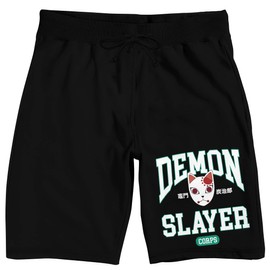 Demon Slayer Fox Warding Mask Men's Black Sleep Pajama Shorts-Large