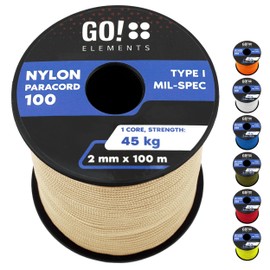 GO!elements 100 m Paracord 2 mm Rope Made of Tear-Resistant Nylon Cord – Paracord 100 Type I Survival Cord – Tear-Resistant up to 45 kg – Suitable as All-Purpose Rope, Cord Masonry Cord, Colour: Sand