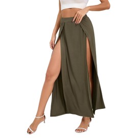 Zando Green Maxi Skirt - High Slit, Army Green, Large