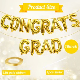 Congrats Grad Balloons Banner Gold 16 Inch Foil Letter Graduation Balloons Congratulations Banner for Class Of 2023 Graduation Party Decorations
