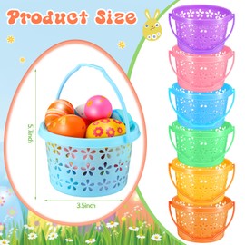 Ziliny 200 Pieces Plastic Easter Baskets Bulk with Handles Colorful Round Egg Mini Baskets for Easter Party Favors Egg Hunt Supplies, 6 Colors