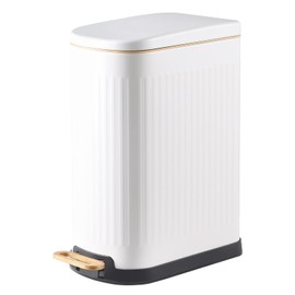 SYNCVIBE Slim Bathroom Trash Can Foot-Operated Stainless Steel Garbage Can with Soft Close Lid Step Trash Bin with Removable Inner Bucket for Bedroom, Office, Kitchen (Matt White, 3.5 Gallons)