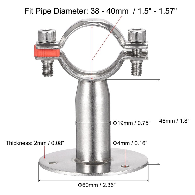 sourcing map Pipe Clamp Made of 304 Stainless Steel Wall