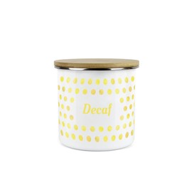 Purely Home Yellow Polka Dots Decaf Storage Canister - Spotty Dotty Yellow And White Metal Enamel Medium Sized Food Storage Container