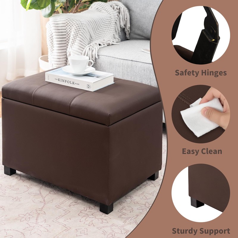 Joveco 24" Leather Storage Ottoman Bench, Rectangle Foot Rest Stool