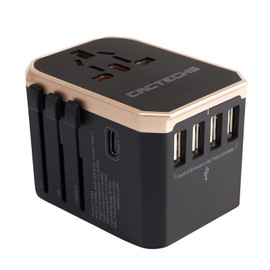 CACTECHS International Universal Travel Adapter Worldwide 4 USB 1 Type C Travel Charger, EU UK European Travel Plug Adapter Europe Power Outlet Converter, Travel Essentials Accessories - Gold