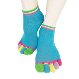 Jinny's Shoppe Women's Colorful Comfortable Yoga Pilates Barre Cotton Toe Grip Socks with Non-Slip Non-Skid Gel Bottom (Blue)