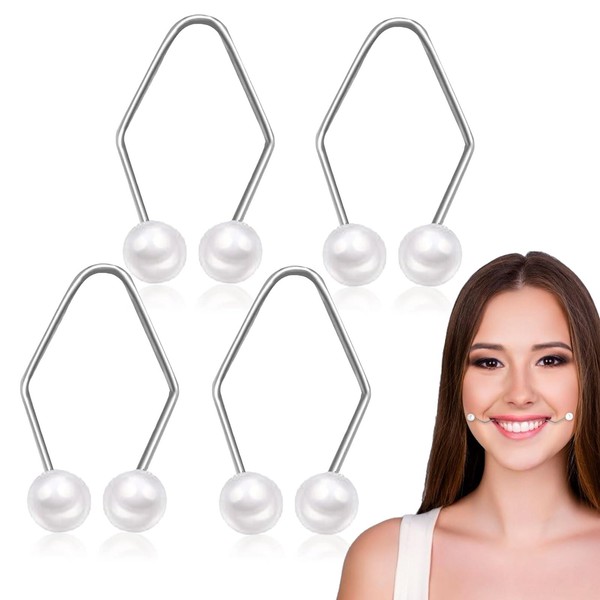 Ellxen Pack of 4 Dimple Makers, Natural Dimple Maker Cheeks, Face Muscle Trainer for a Beautiful, Dimple Maker, Smile Makers, for Women and Girls, for Sleeping, Work, Reading, Learning (Silver)