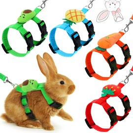 Tondiamo 4 Sets Adjustable Bunny Rabbit Harness and Leash Set Small Pet Cute Vest Harness Leash with Decoration for Bunny Ferret Small Pets(Fruit)