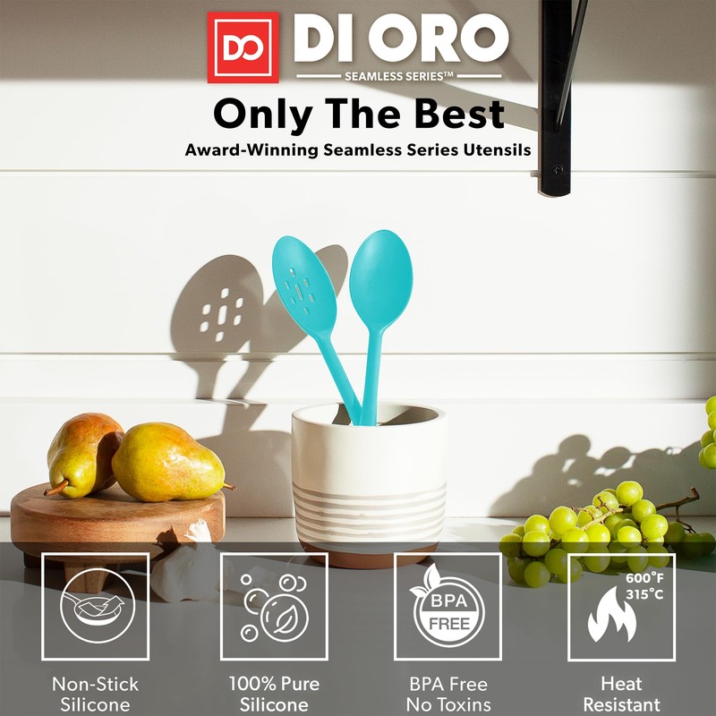 DI ORO Silicone Spoons for Cooking - Large Kitchen Spoons
