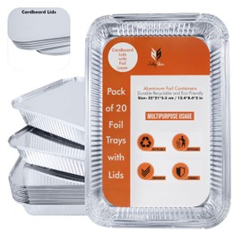 ZubyShax 20 Pack Disposable Aluminum Foil Trays - 32*21*5.5cm/2300ml Tin Foil Containers with Lids Ideal for Oven use, Food Storage ,BBQ ,Roasting and Baking