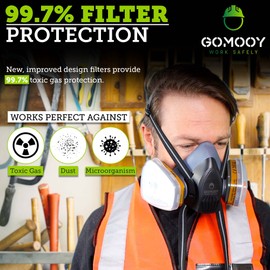 Gomooy Atemschutzmaske Gasmaske Doppelfilter | NEU DESIGN 8 ERSATZ FILTER INBEGRIFFEN | Halbmaske Staubmaske Atemschutz Arbeits Schutz Für Sprüh Chemikalien Pestizid Dämpfe Lackiermaske |