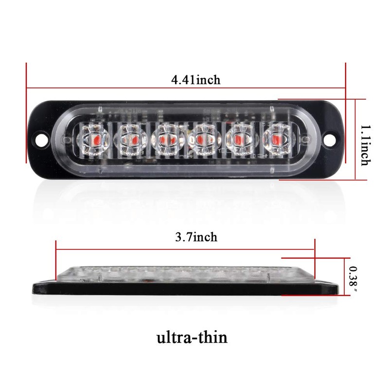 KaiDengZhe 4pcs Ultra Thin 6LED Emergency Warning Lights Red Hazard