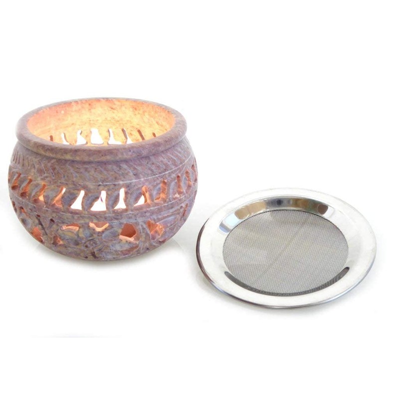 Fumaga Aurum Soapstone Incense Burner with Sieve Including Silver Plates,