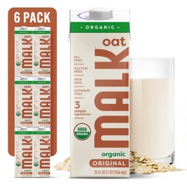 MALK Oat Milk (32oz, Pack of 6) Original Shelf Stable Organic Oat Milk, Non GMO, Dairy Free, Vegan, Plant Based, No Gums or Fillers - Barista Malk Oatmilk for Smoothies, Cereal, Creamy Lattes, Coffee
