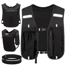 Adjustable Running Vest with Running Belt, Ultra-light and Durable Running Hydration Vest for Men and Women, Cross-country, Cycling, Marathon, Cycling Hydration Packs with Reflective Stripes