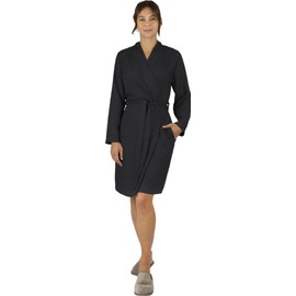 normani Women's Thin Bathrobe Made of 100% Viscose - Long Kimono with Waffle Look - Waffle Bathrobe for Women, black