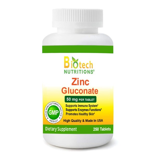 Biotech Nutritions Zinc Gluconate 50 mg 250 Tablets Made in