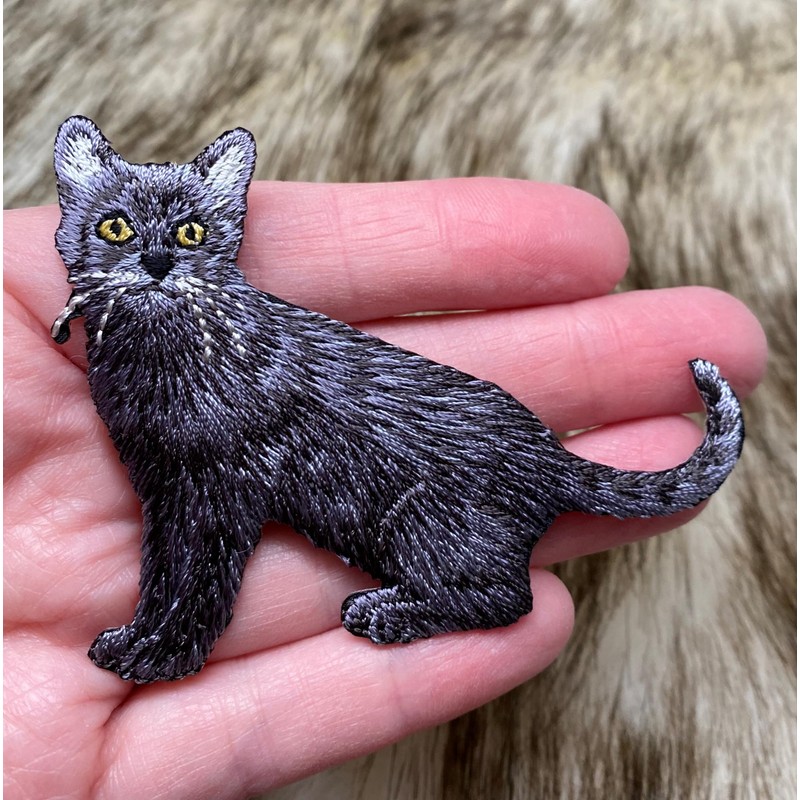 Black Cat, Realistic, Full Body, Pets, Kitten, Embroidered, Iron on