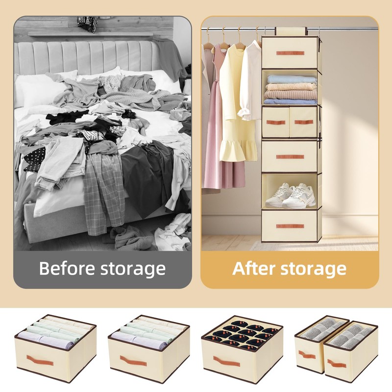 Hanging Closet Organizer 6-Shelf, Upgrade Hanging Shelves for Closet with