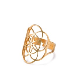 TEAMER Adjustable Archangel Metatron Stainless Steel Ring Adjustable Flower of Life Jewelry for Women and Girls, Stainless Steel, No Gemstone