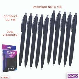CLARO Black Jet RT Retractable Ballpoint Pens, BLACK, Fine Point (0.7mm), Pack of 10, Smooth Ball Pens, Perfect for School Office Home Everyday Use