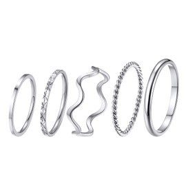 GOLDCHIC JEWELRY 7 Piece Set Women's Rings Midi Rings Set Ladies Girls Ring Stainless Steel Stackable 1 mm Knuckle Stacking Rings 49/52/54/57/60/62/65 Size Rings for Women, Non-precious metal, No