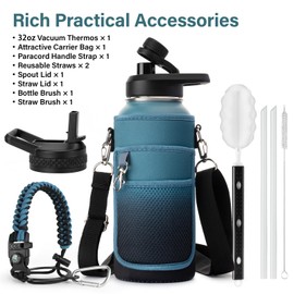 DYSANKY 32 oz Insulated Water Bottle | Thickened Stainless Steel Vacuum Metal | Portable Sports Water Jug for Gym and Hiking with Straw, Carrier Bag, Handle Strap | BPA-Free 32 oz