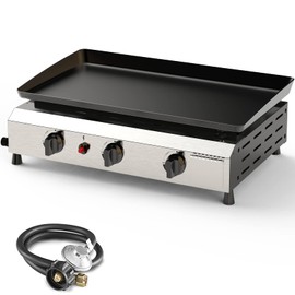 ADREAK 25.6 Inch 3 Burner BBQ Gas Grill Griddle, Stainless Steel Portable Detachable 30,000 BTU Table Top Propane Barbecue Grill for Camping or Tailgating (Only Griddle)