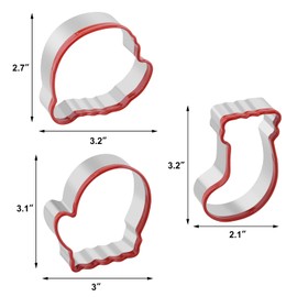 Santa Christmas Cookie Cutters Set, Stainless Steel Santa head Cookie Cutters Set Stocking and Glove Cutter Shape Mould with Red Environmental PVC Claus Cookie Cutter