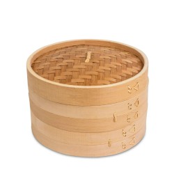 Oriental Mascot 10" Natural Bamboo Steamer Dim Sum Steamer