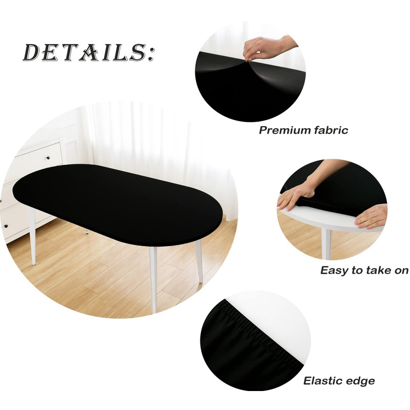 Wolkemer Fitted Oval Tablecloth Spandex Stretch Black Cocktail Table Cover