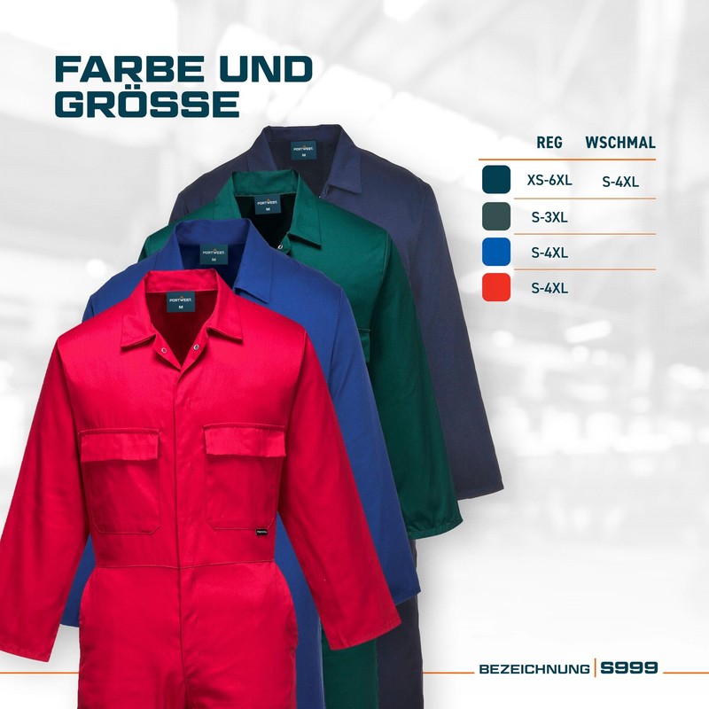 Portwest Euro Work Polykatoen Overall, Royal Blau, M
