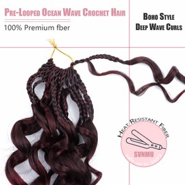SVNMU Pre-Looped Ocean Wave Crochet Hair 12inch #1Bbug 8 Packs Pre-Twisted French Curl Boho Braids Short Goddess Box Braids Curly Synthetic Braiding Hair Extensions for Women
