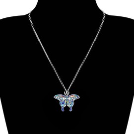 DOWAY Cute Butterfly Gifts Enamel Butterfly Chain Necklace Pendant for Girls Women Butterfly Jewellery Charms, enamel, No Gemstone