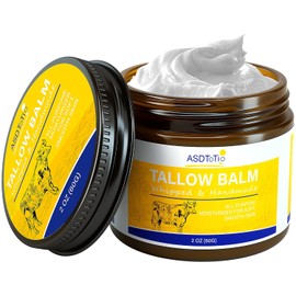ASDToTio- Bálsamo de sebo batido hecho a mano para el cuidado de la piel: bálsamo multiusos de sebo de res alimentado con pasto totalmente natural, para el rostro