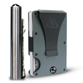 Mountain Voyage Co Leather Wallet - RFID-Blocking Card Holder with Money Clip, Matte Grey, Money Clip