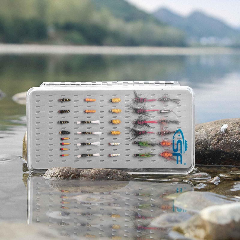 SF Plastic Waterproof Pocket Fly Fishing Box Clear Lid Easy