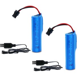 3.7V Li-ion Battery 1200mAh - 2 Pack Rechargeable Batteries SM-2P Plug with 2 USB Charger Cable for Remote Control Cars Toy Monster Off-Road Trucks Racing RC Car