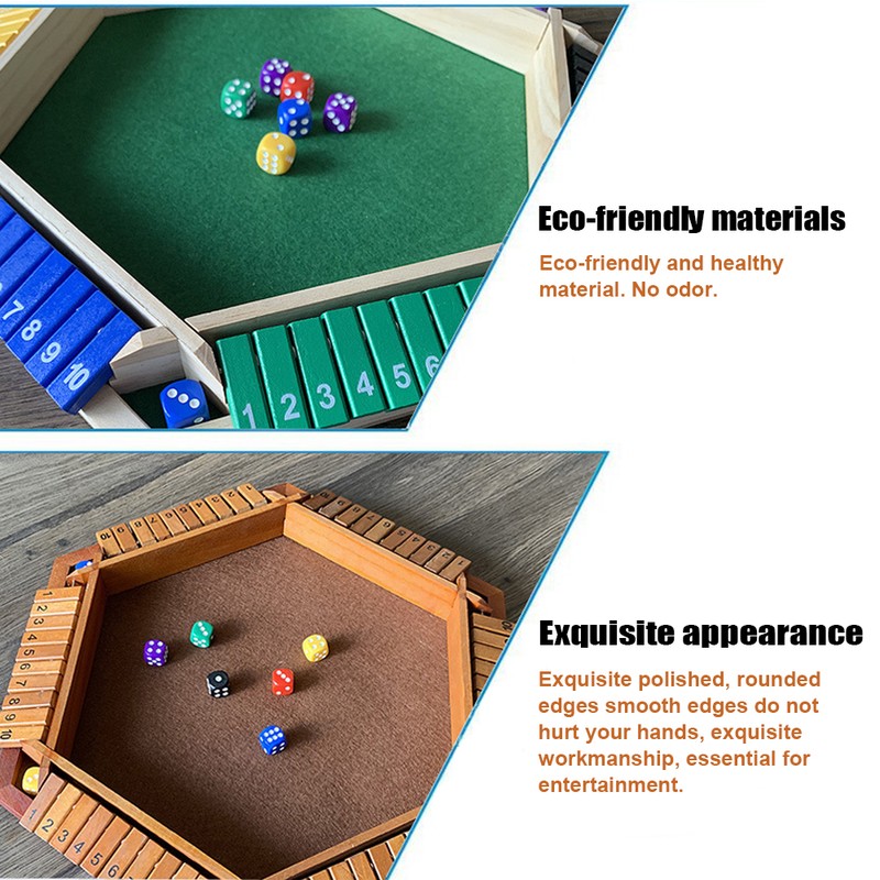 1-6 Players Shut The Box Dice Game, Wooden Board Table