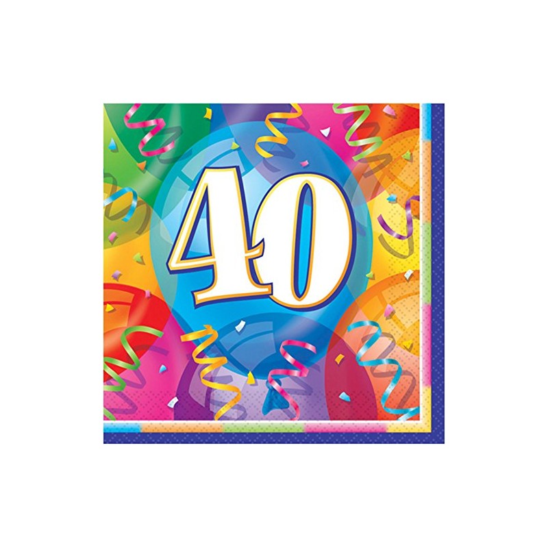 Unique 11373 Brilliant 40th Birthday Party Napkins, 16ct, Multicolor
