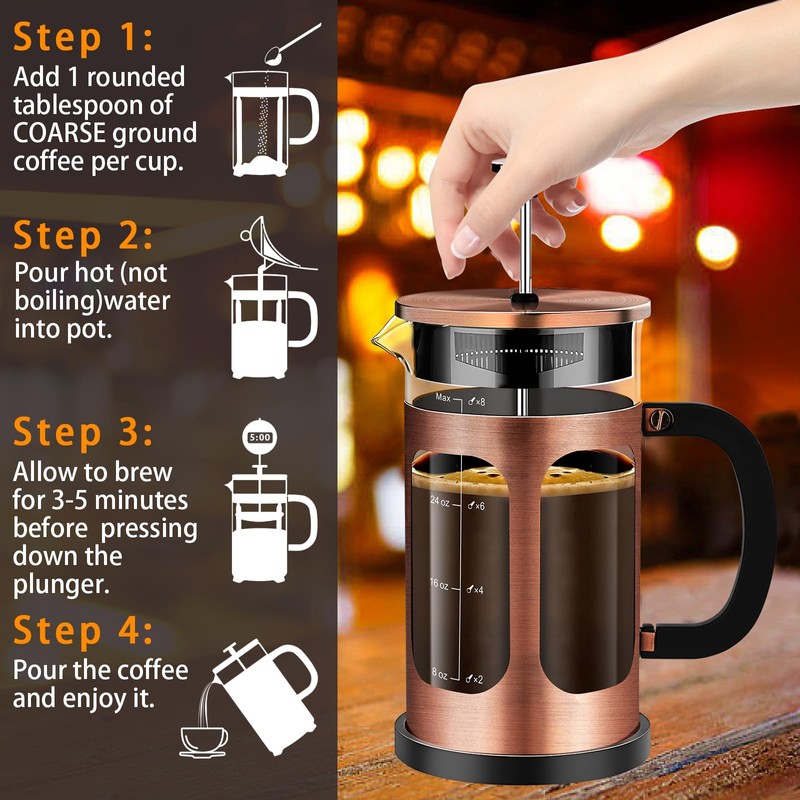 YMMIND French Press Coffee Maker (34oz 1Quart 5-6Cup) Coffee Press,