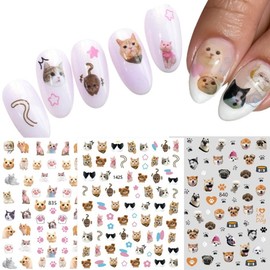 Byuse hip dog and cat nail stickers 3 types 1 set, 1 piece, mixed / 바이유즈 힙한 강아지고양이 네일스티커 3종1세트, 1개, 혼합