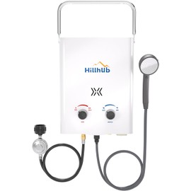 Hillhub Tankless Water Heater Propane, 5L/1.32GPM Portable 34,000 BTU Outdoor Gas Shower with 3-Mode Showerhead, Overheating Protection CSA Certified for RV Camping & Outdoor Use - White