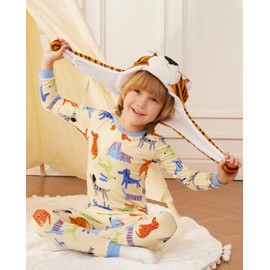 Bamboo Viscose Toddler Animal Pajamas Boys Girls Kids Baby 2pcs Long-Sleeve Pyjamas Set 3-4T Snug fit Sleepwear Pjs