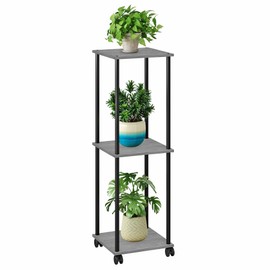 HAYOFAMY 3 Tier Tall Plant Stand Indoor with Wheels, Movable Plant Shelf Metal Wood Multiple, Flower Pot Holder for Living Room Office Balcony Patio, Oak Grey