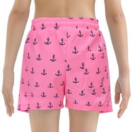 Century Star Boys Swim Trunks with Compression Liner Quick Dry Kids Boys Board Shorts Beach Waterproof Surfing Bathing Suit Pink Anchor 10-12 Years