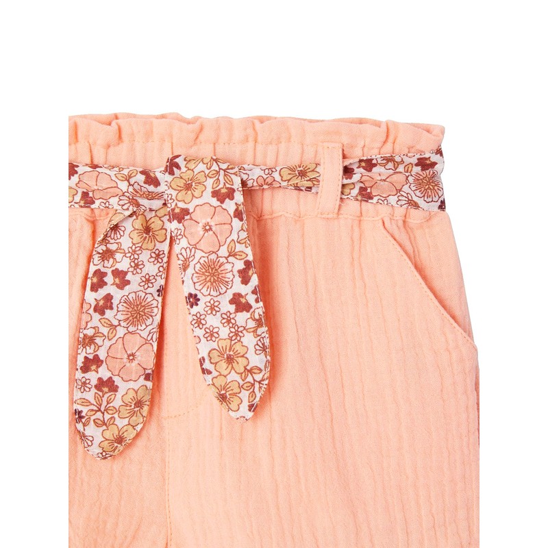 Vertbaudet Baby Muslin Shorts with Flower Belt, apricot