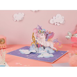 Liif Unicorn Happy 6th Birthday Card, 3D Pop Up Birthday Card for 6 Year Old for Kids, Girl, with Message Note & Envelop, Size 7 x 5 inch